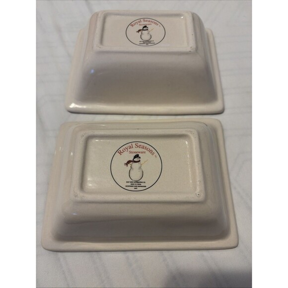 2 Royal Seasons Stoneware Holiday Christmas Decor Hors d'Oeuvres Serving Dishes - Picture 4 of 14